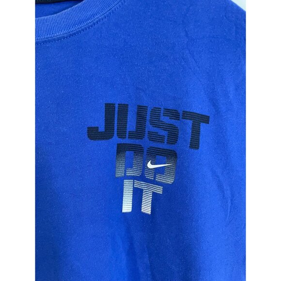 Nike Dri-Fit Mens Blue T-Shirt With "Just Do It" Print Crew Neck Lightweight - Picture 4 of 9